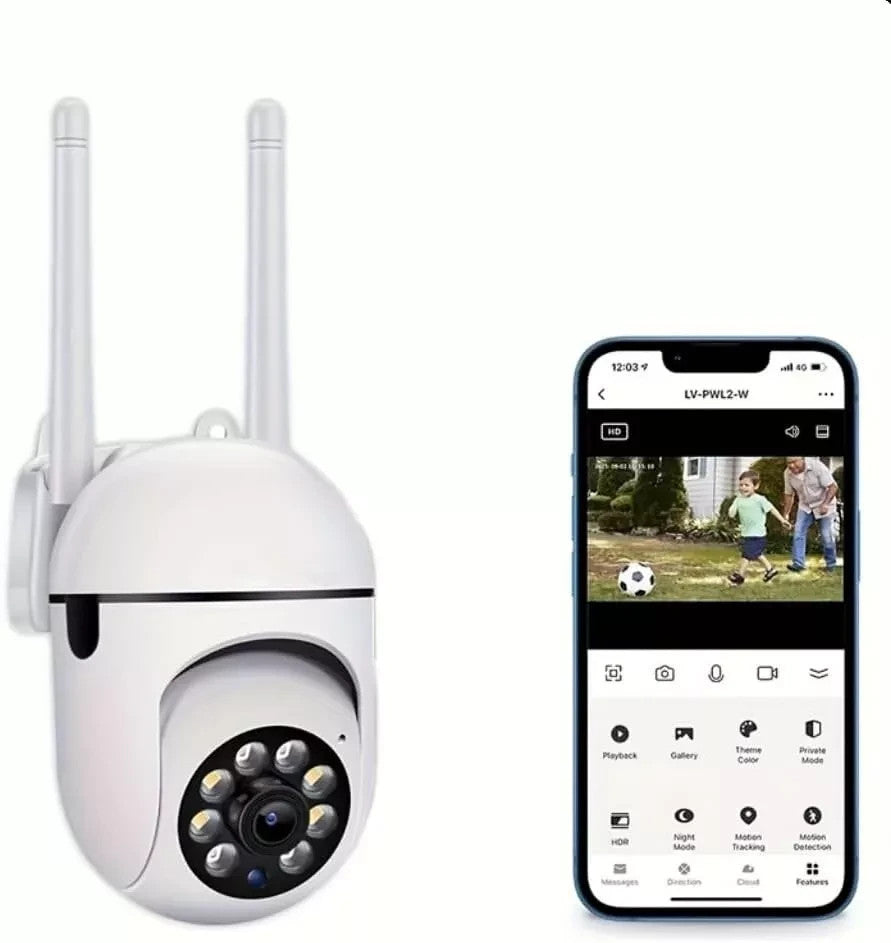 Caméra de Surveillance Extérieure Full HD 360° Sans Fil WiFi Vision Nocturne LED