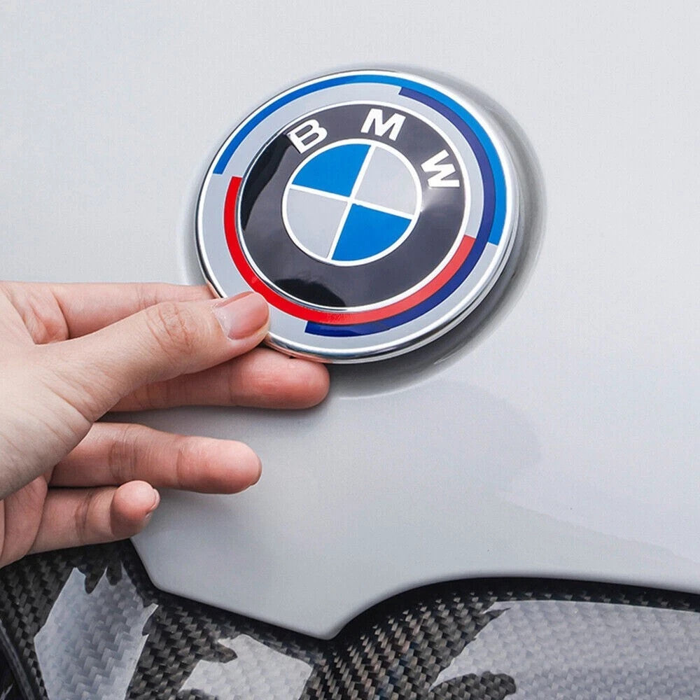 2x BMW Insigne logo capot 82mm + coffre 74mm emblème BMW 50E anniversaire