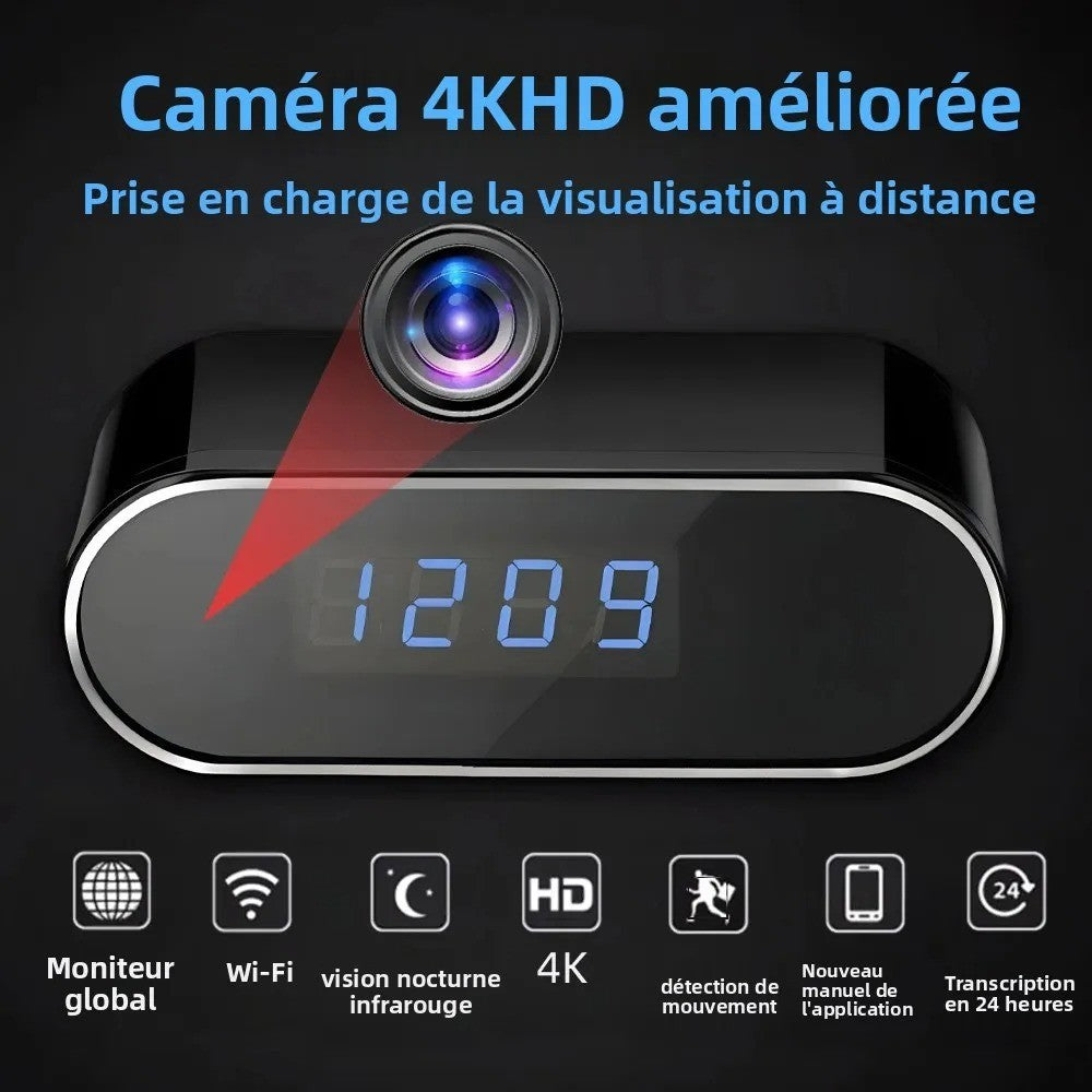 Mini caméra horloge réveil 4K WiFi Vision Nocturne