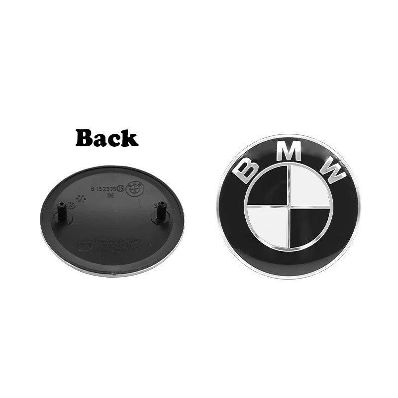 2x BMW Noir Blanc Insigne Logo Capot Hayon Coffre 82mm 74mm Emblème Neuf