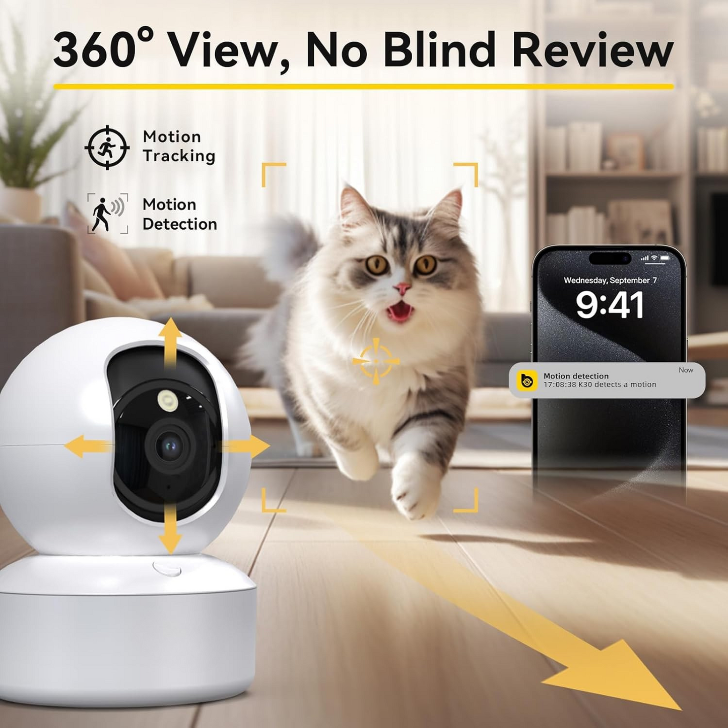 Caméra WiFi HD Intérieure Sécurité Maison – Suivi Automatique, Vision Nocturne