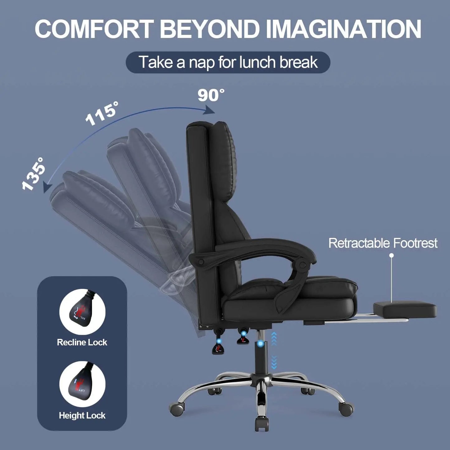 Fauteuil de Bureau Direction Ergonomique - Cuir PU et Repose-Pieds