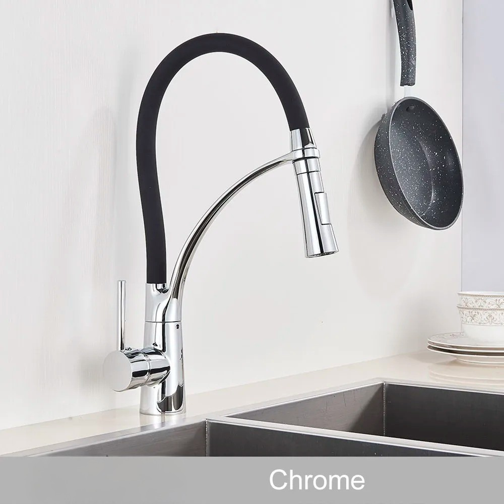 Mitigeur de Cuisine Flexible Noir/Chrome – Robinet Évier Douchette Extractible
