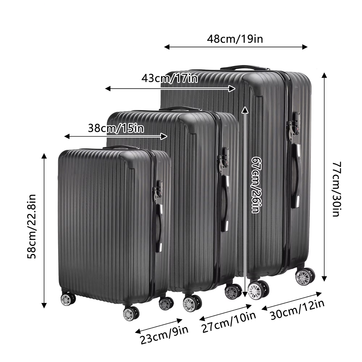 Lot de 3 Valises Rigides S M L – Serrure TSA – 4 Roues – Voyage