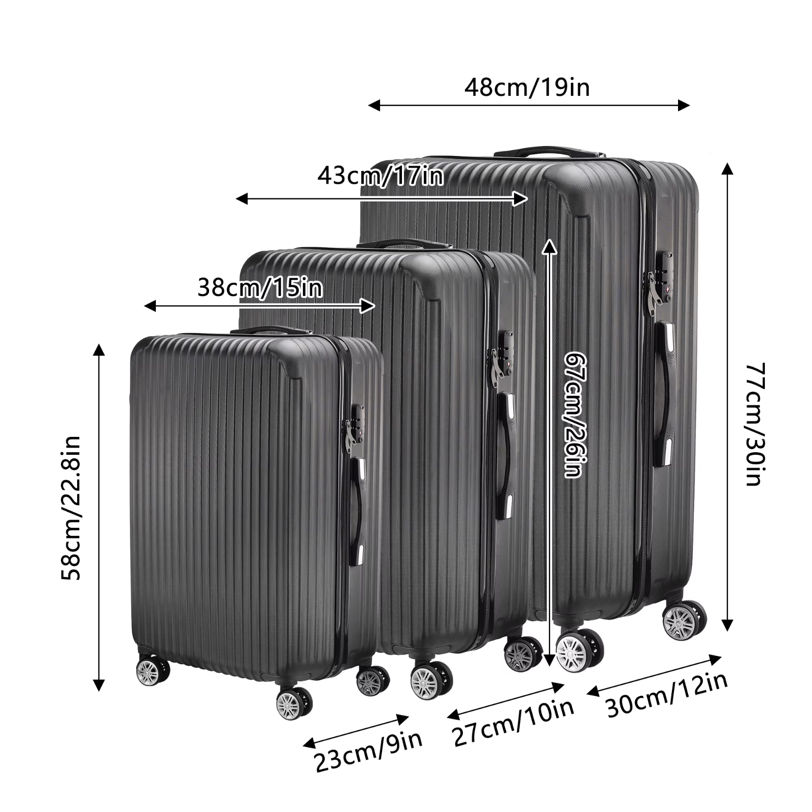 Lot de 3 Valises Rigides S M L – Serrure TSA – 4 Roues – Voyage