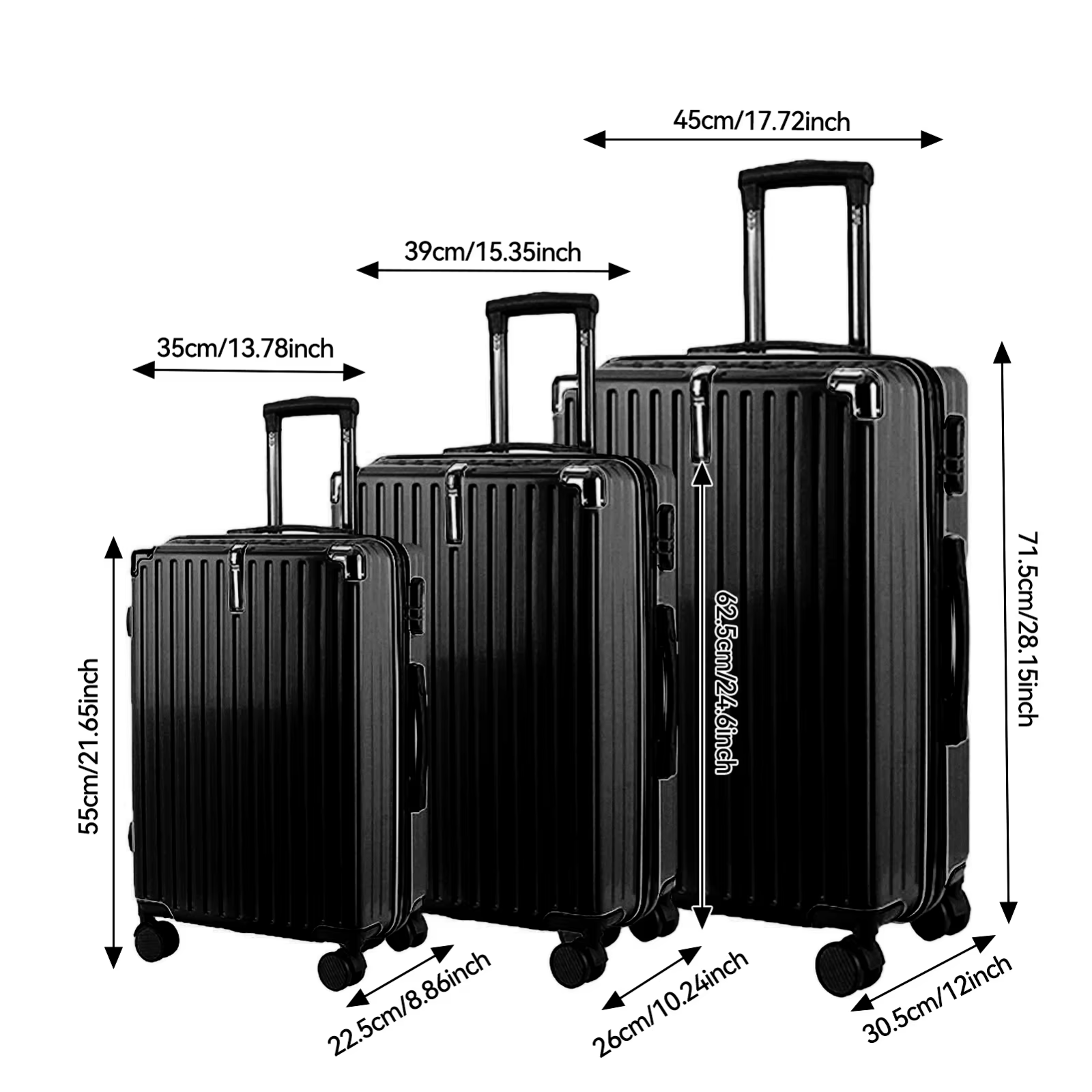 Lot de 3 Valises Rigides S M L – Serrure TSA – 4 Roues – Voyage
