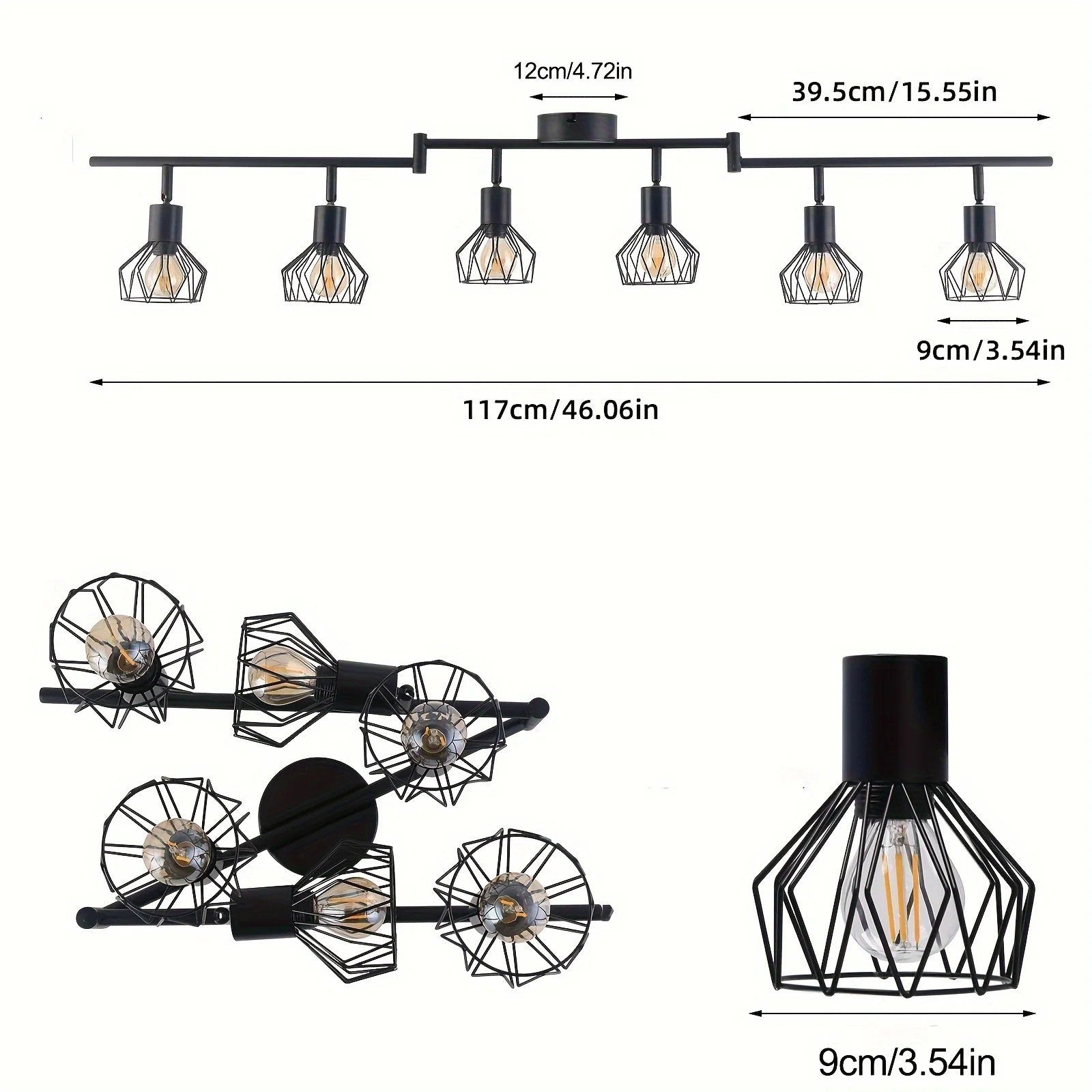 Plafonnier Moderne 6 Spots Orientables – Noir – Éclairage Salon Cuisine Bureau