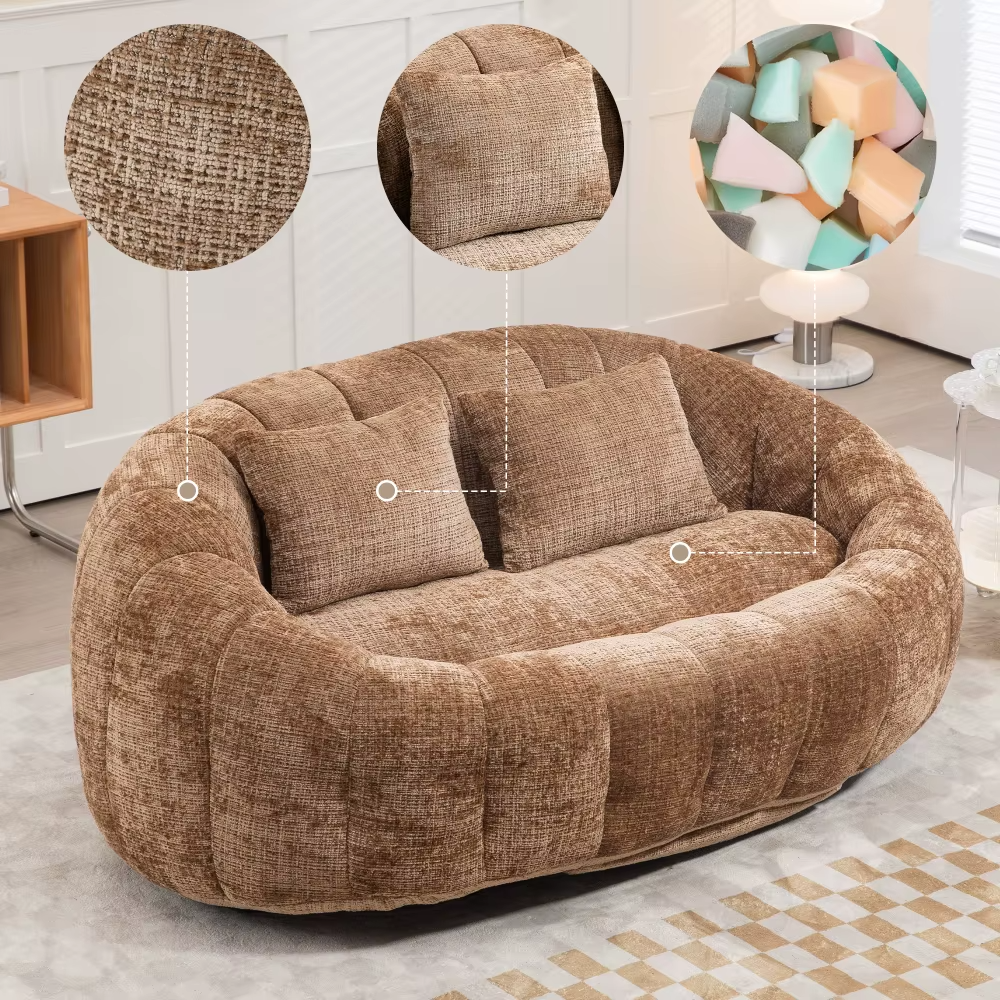 Canapé lounge cocooning en chenille – Design contemporain