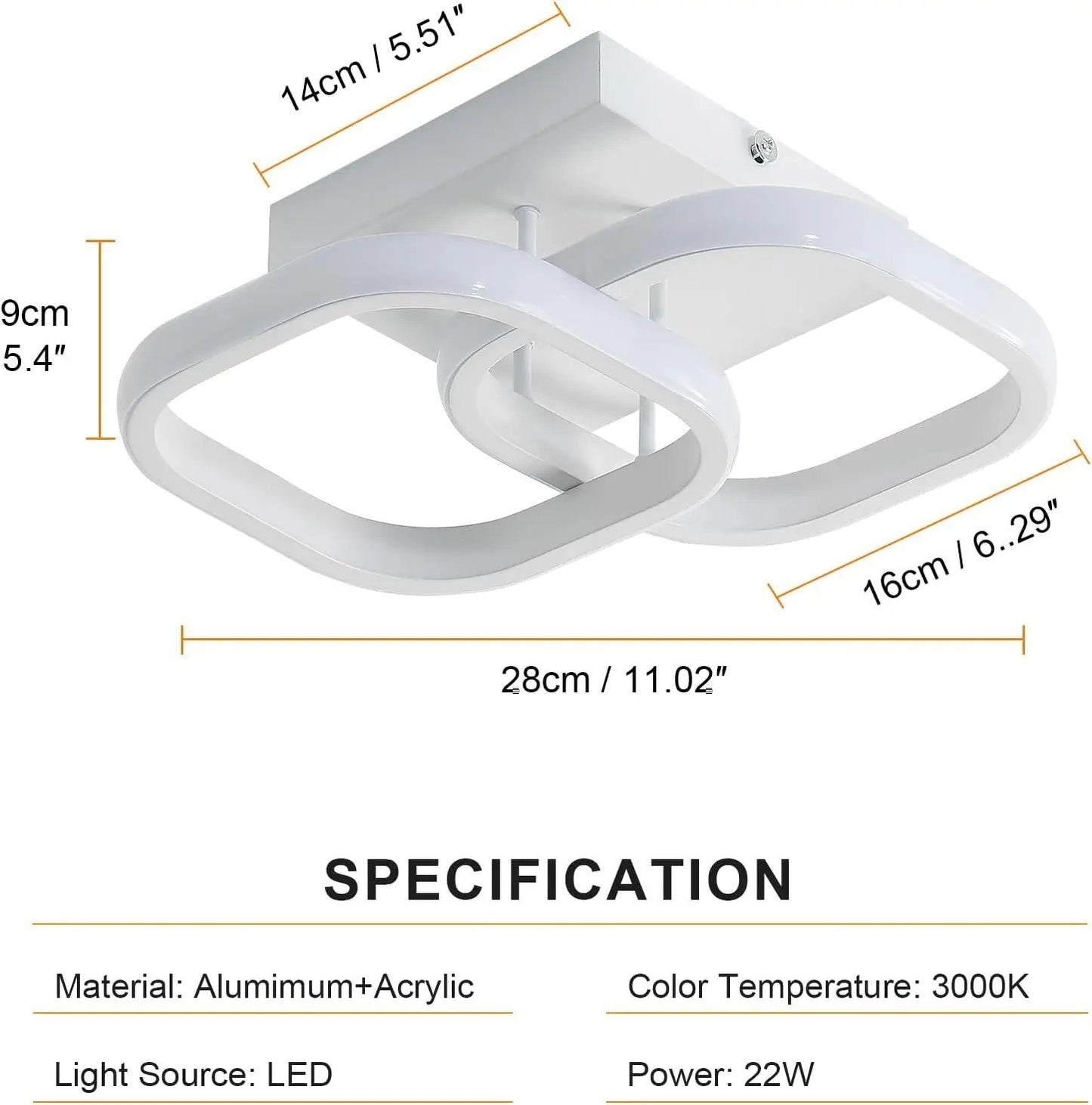 Plafonnier LED Moderne 22W Blanc Chaud 3000K – Luminaire Design Couloir Salon