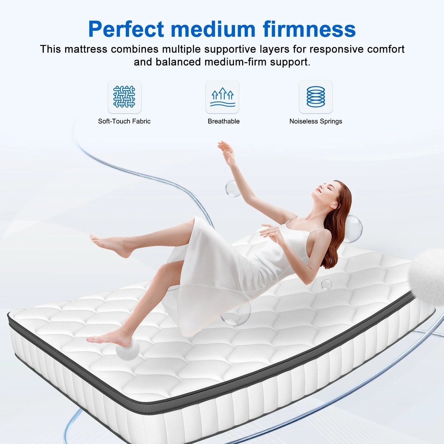MATELAS 140X190 140X200 90X190 90X200 HAUTEUR 25 CM 9 ZONES PREMIUM