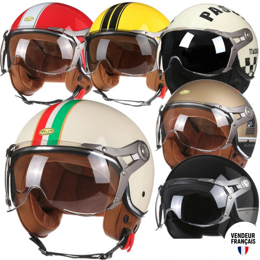Casque Moto Scooter Jet Vintage Rétro – Visière Intégrée – Homologué DOT