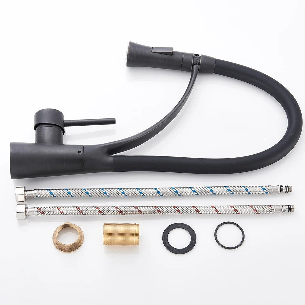 Mitigeur de Cuisine Flexible Noir/Chrome – Robinet Évier Douchette Extractible