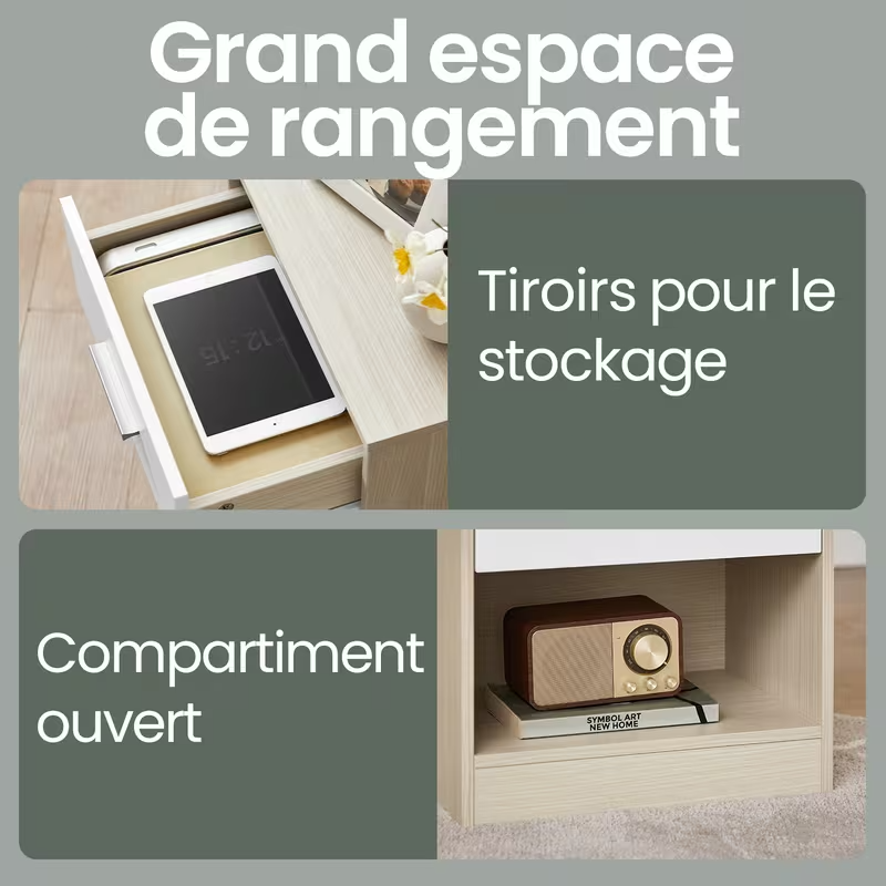 Table de Chevet Moderne avec Tiroir – Rangement – Design Scandinave – UE