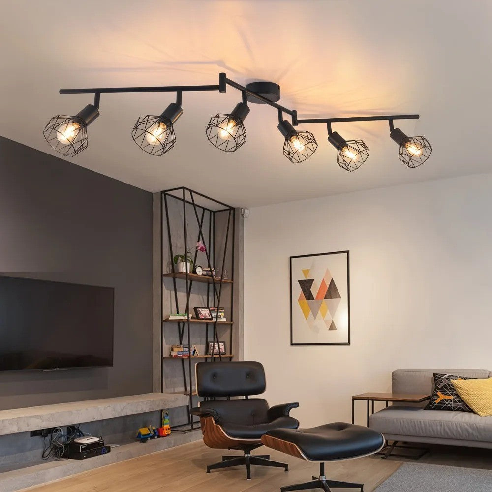 Plafonnier Moderne 6 Spots Orientables – Noir – Éclairage Salon Cuisine Bureau