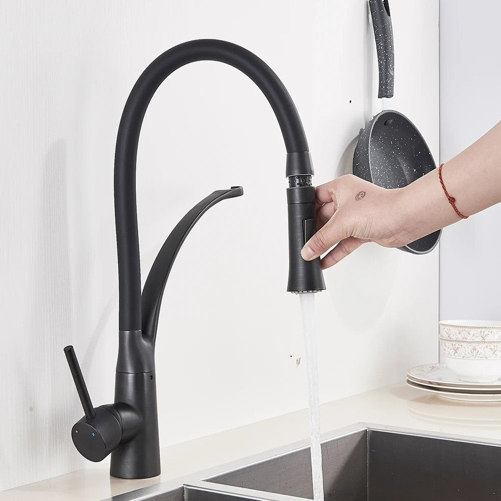 Mitigeur de Cuisine Flexible Noir/Chrome – Robinet Évier Douchette Extractible
