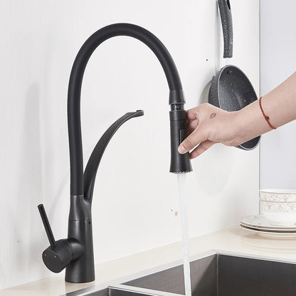 Mitigeur de Cuisine Flexible Noir/Chrome – Robinet Évier Douchette Extractible