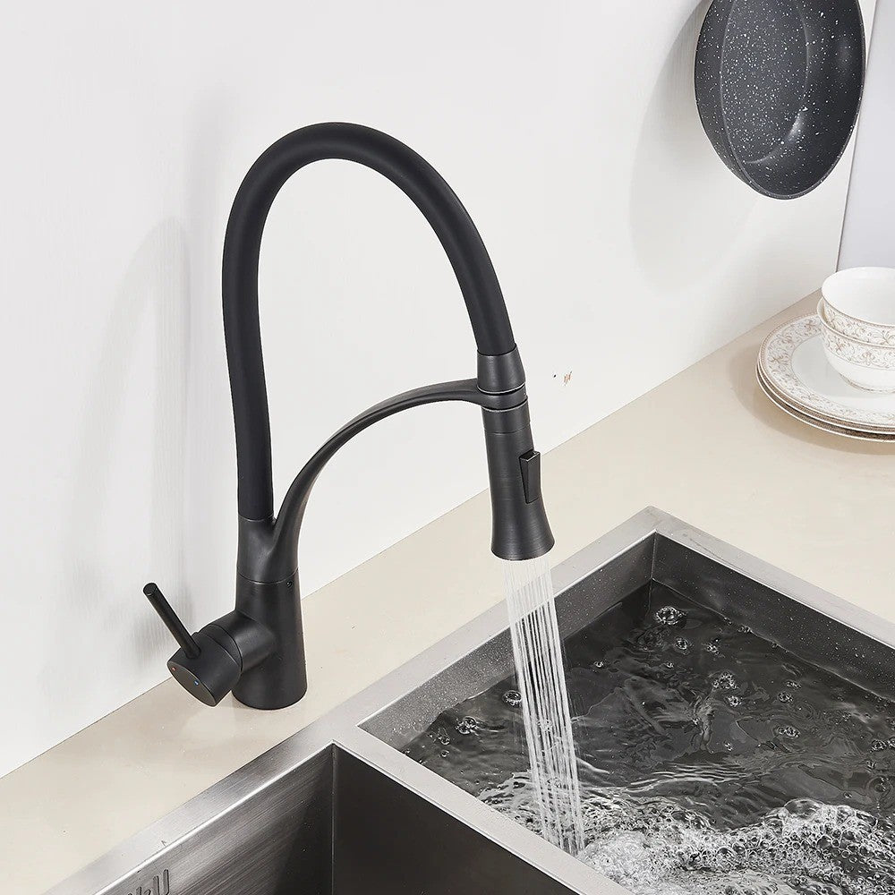 Mitigeur de Cuisine Flexible Noir/Chrome – Robinet Évier Douchette Extractible
