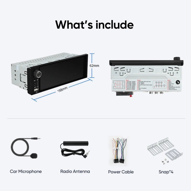 Autoradio 1 DIN 6,2" Écran tactile CarPlay Android Auto Bluetooth USB MP3