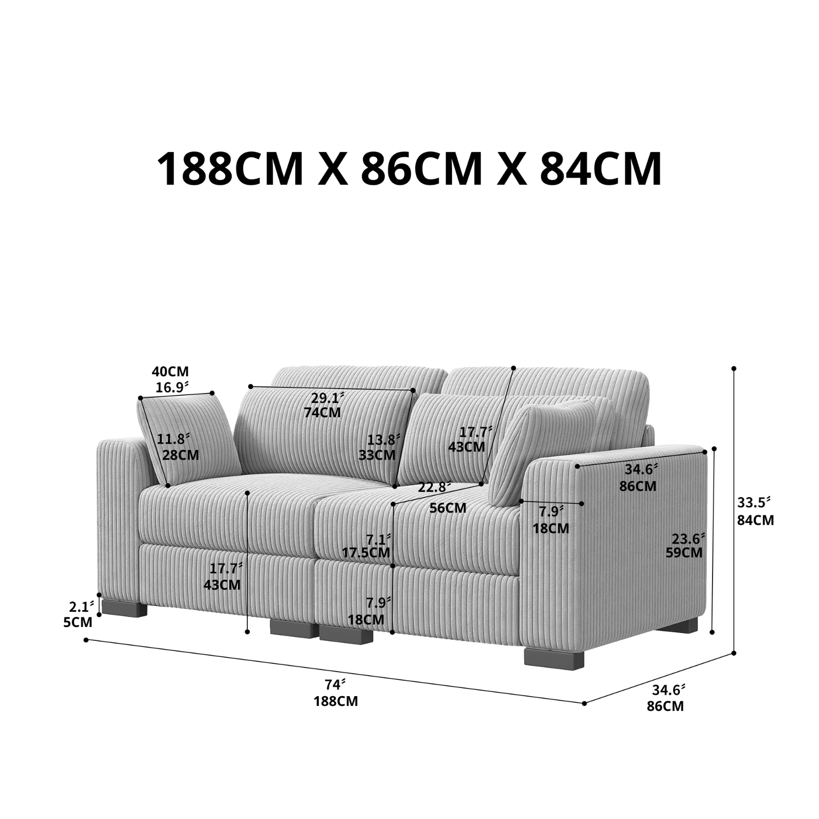 Canapé Modulaire Premium Velours Côtelé – 2 à 4 Places – Configurable