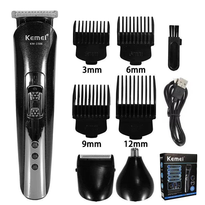 Tondeuse Cheveux Électrique 3-en-1 Rechargeable USB – Barbe Nez Corps