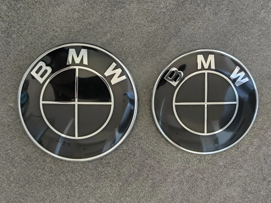 Für BMW Emblem 82mm 74mm Schwarz Full Black E46 E90 Motorhaube Heckklappe Neuf