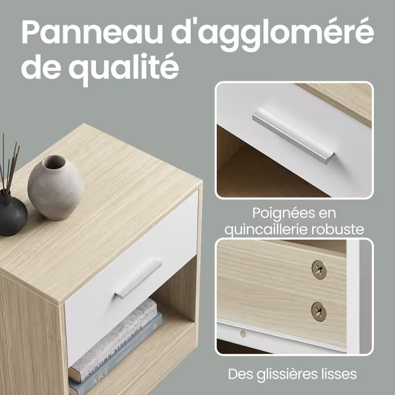 Table de Chevet Moderne avec Tiroir – Rangement – Design Scandinave – UE
