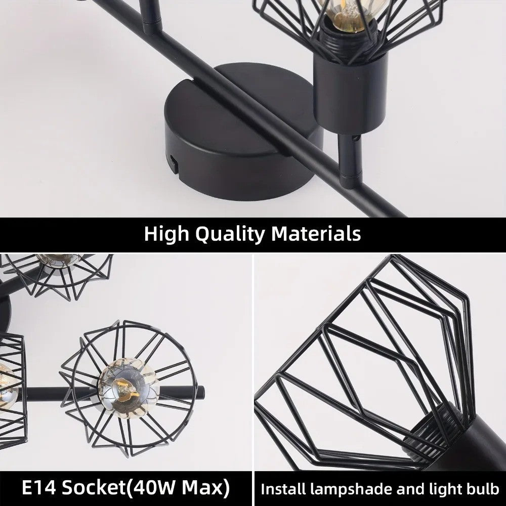 Plafonnier Moderne 6 Spots Orientables – Noir – Éclairage Salon Cuisine Bureau