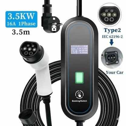 Chargeur Portable Voiture Électrique Type 2 16A 3.5kW Prise Maison 3.5m