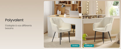 Pack de 2 Chaises Fauteuils en Velours Côtelé - Design Prestige Blanc Crème