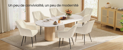 Pack de 2 Chaises Fauteuils en Velours Côtelé - Design Prestige Blanc Crème