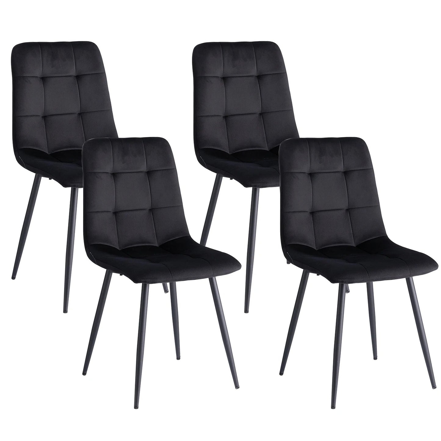 Pack de 4 Chaises Design en Velours - Confort Scandinave et Pieds en Fer