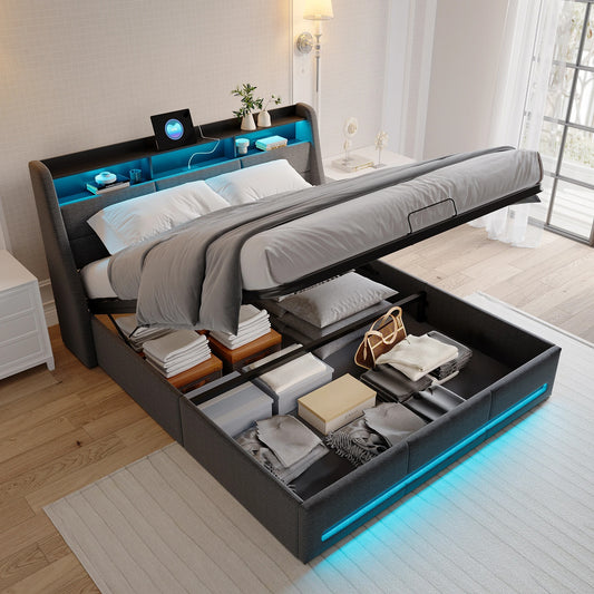 Lit Coffre Design 140x190 Gris Foncé - Rangement Invisible et Confort Luxe