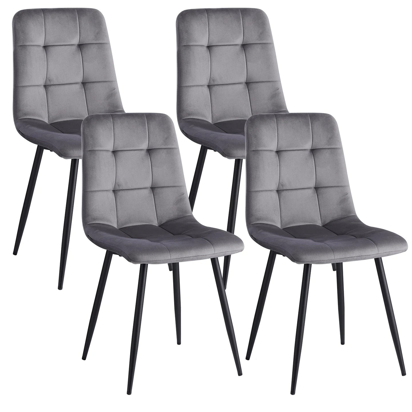 Pack de 4 Chaises Design en Velours - Confort Scandinave et Pieds en Fer