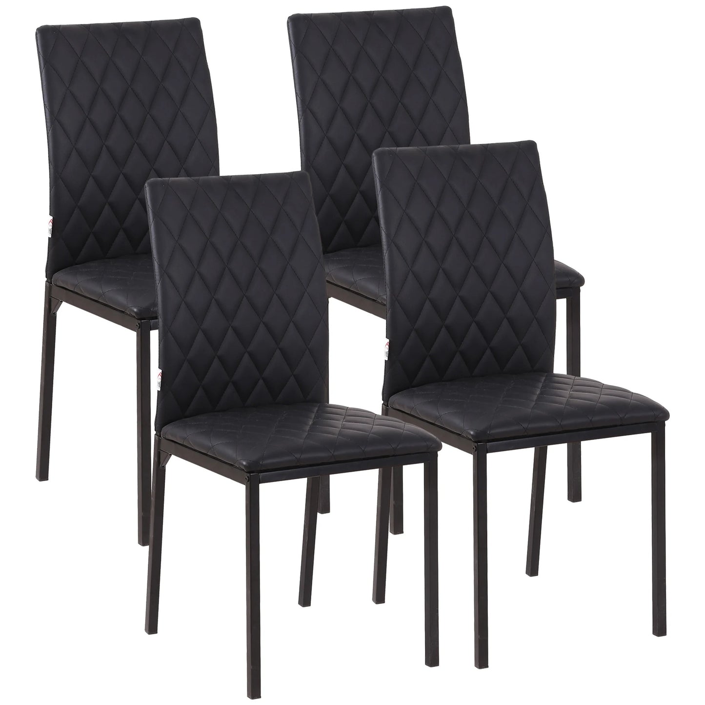 Lot de 4 Chaises Design Modernes - Noir Matelassé & Pieds Métal