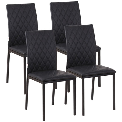 Lot de 4 Chaises Design Modernes - Noir Matelassé & Pieds Métal