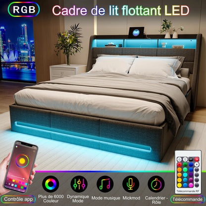 Lit Coffre Design 140x190 Gris Foncé - Rangement Invisible et Confort Luxe