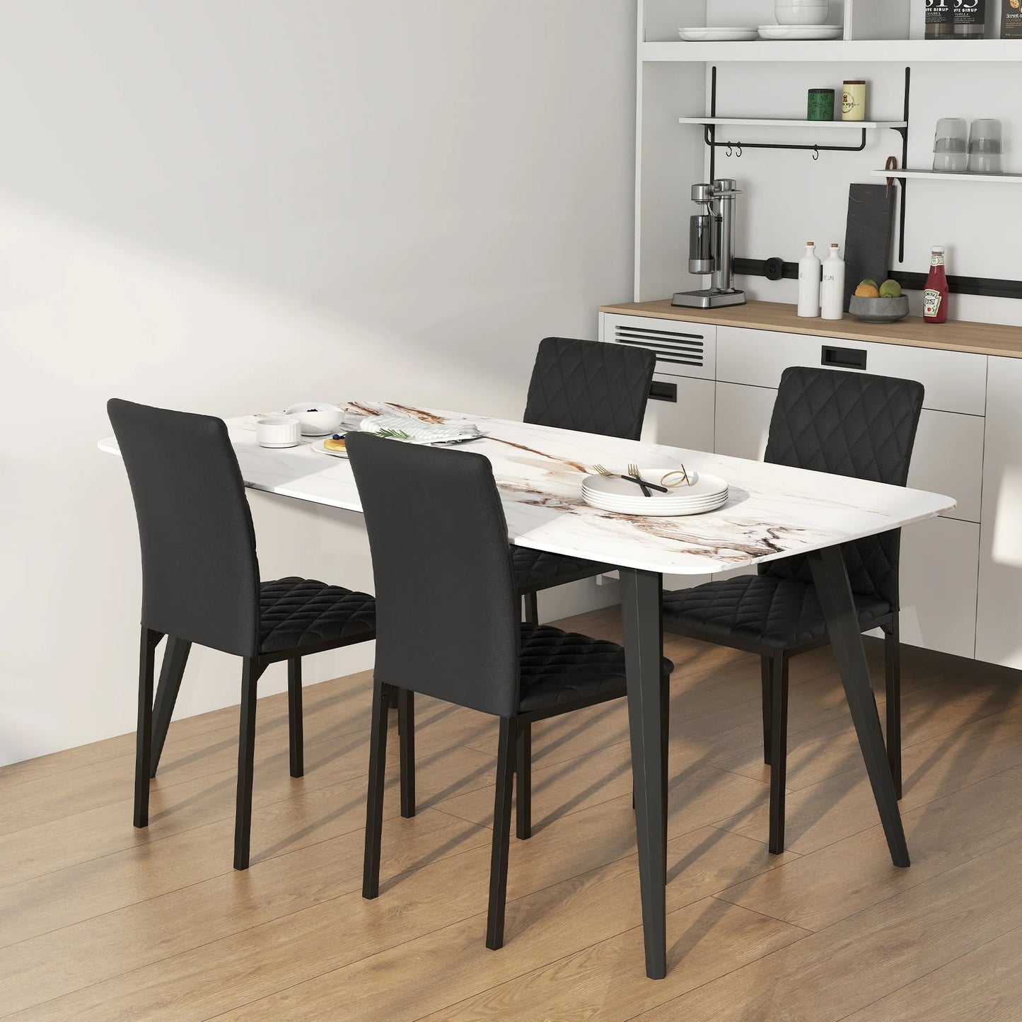 Lot de 4 Chaises Design Modernes - Noir Matelassé & Pieds Métal