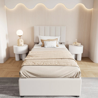 Lit Coffre 90x200 Beige - Rangement Hydraulique et Confort Rembourré