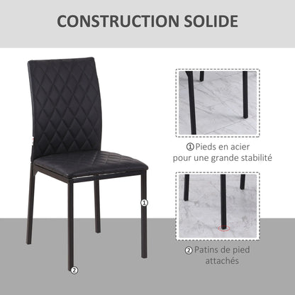 Lot de 4 Chaises Design Modernes - Noir Matelassé & Pieds Métal