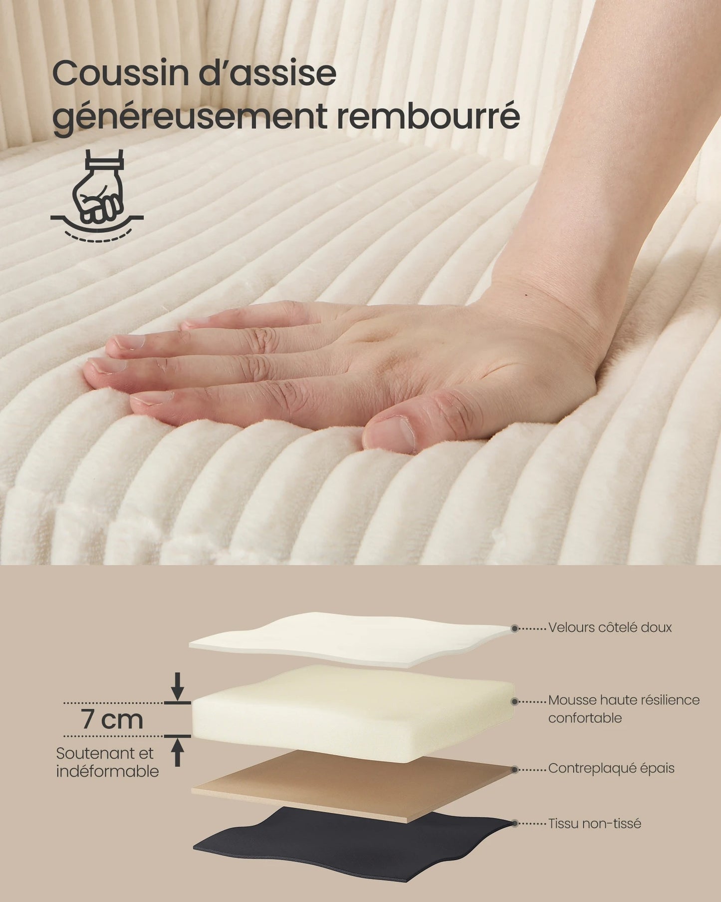 Pack de 2 Chaises Fauteuils en Velours Côtelé - Design Prestige Blanc Crème