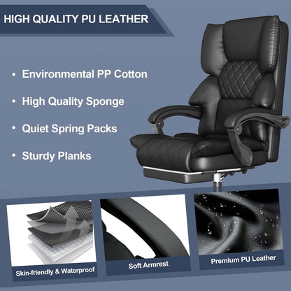 Fauteuil de Bureau Direction Ergonomique - Cuir PU et Repose-Pieds