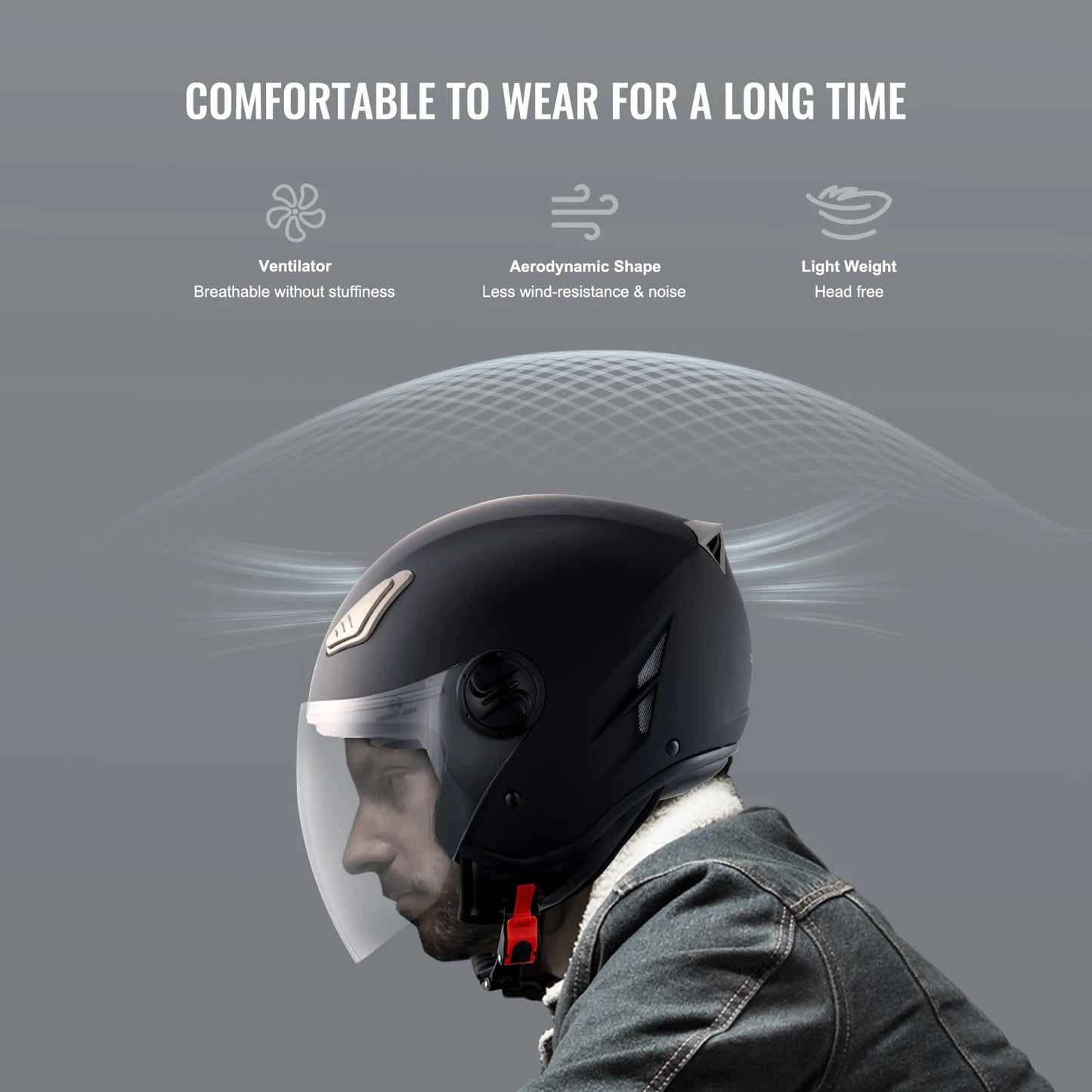Casque Moto Scooter Confort – Design Moderne – Noir S M L