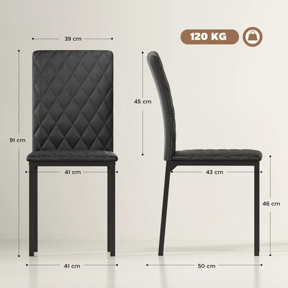 Lot de 4 Chaises Design Modernes - Noir Matelassé & Pieds Métal