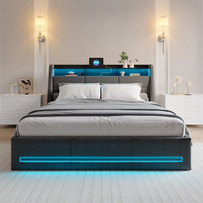 Lit Coffre Design 140x190 Gris Foncé - Rangement Invisible et Confort Luxe