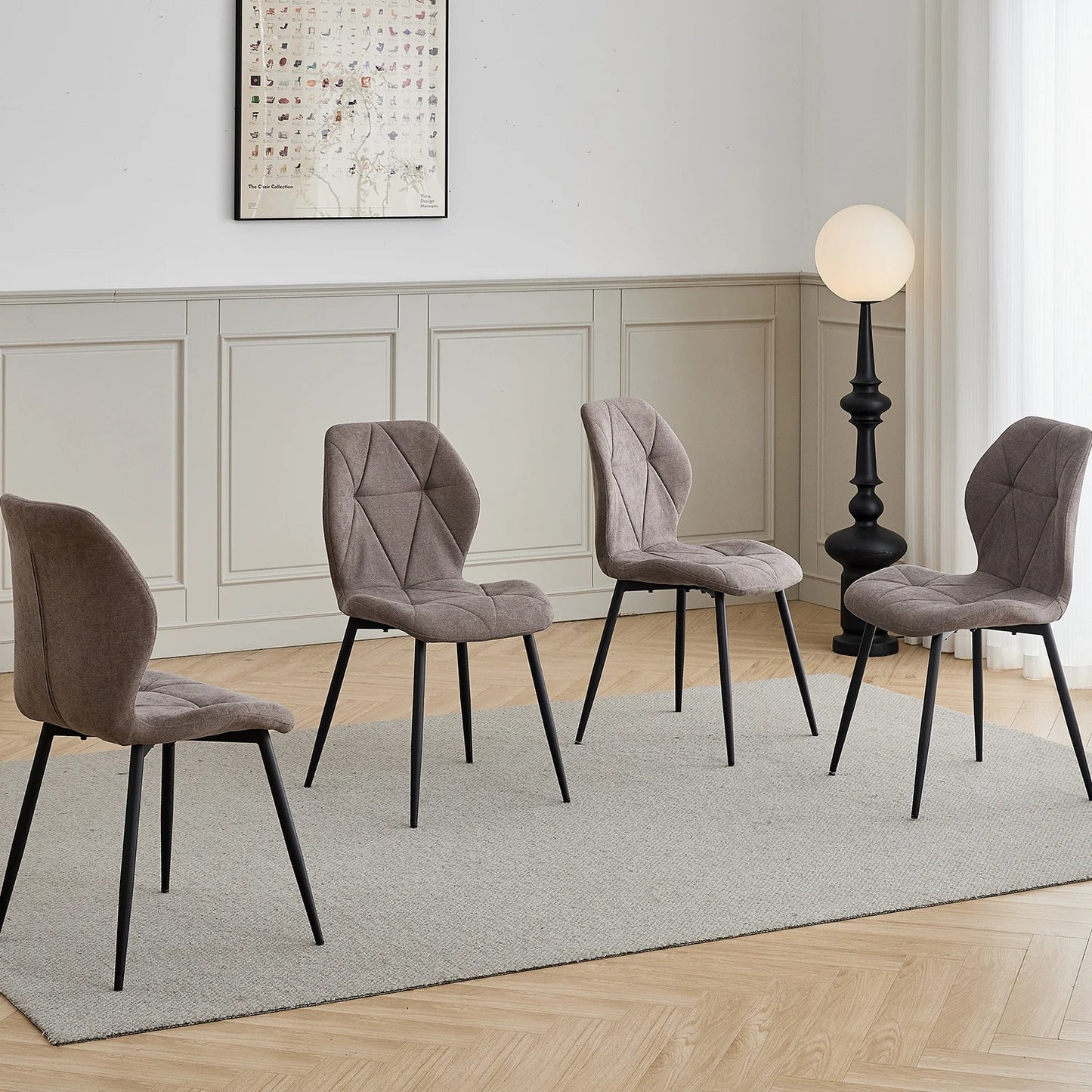 Pack de 4 Chaises Design Scandinave - Tissu Confort et Pieds Métal Noir
