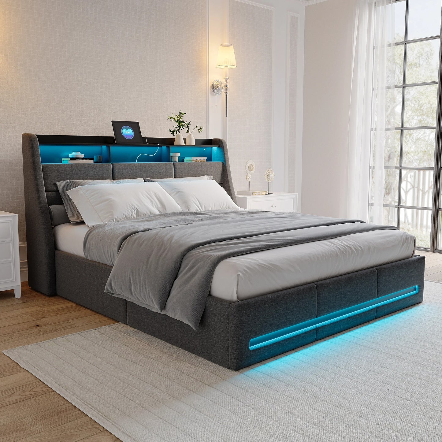 Lit Coffre Design 140x190 Gris Foncé - Rangement Invisible et Confort Luxe