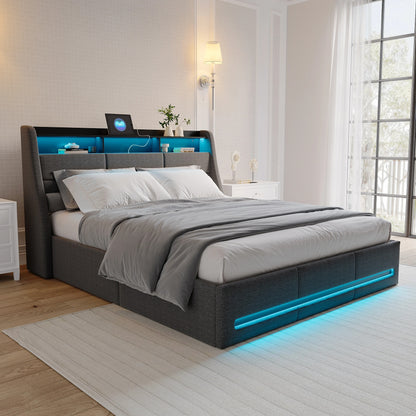 Lit Coffre Design 140x190 Gris Foncé - Rangement Invisible et Confort Luxe