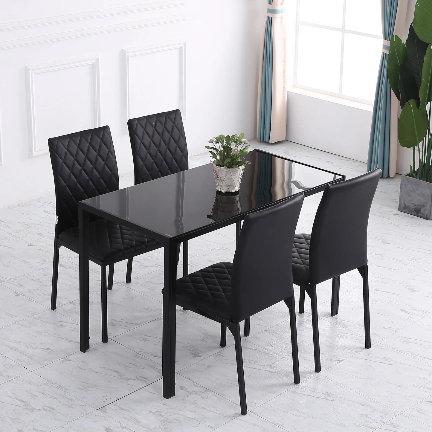 Lot de 4 Chaises Design Modernes - Noir Matelassé & Pieds Métal