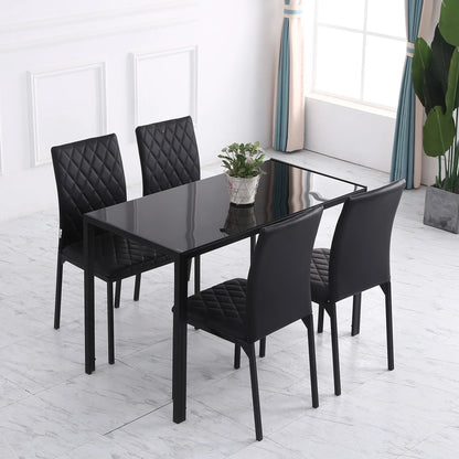 Lot de 4 Chaises Design Modernes - Noir Matelassé & Pieds Métal