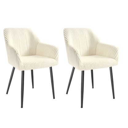 Pack de 2 Chaises Fauteuils en Velours Côtelé - Design Prestige Blanc Crème